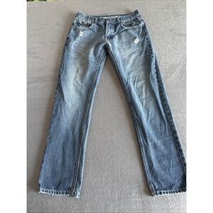 Indigo People Men's Jeans Measures 30x32 Distressed Mid-Rise Straight Leg